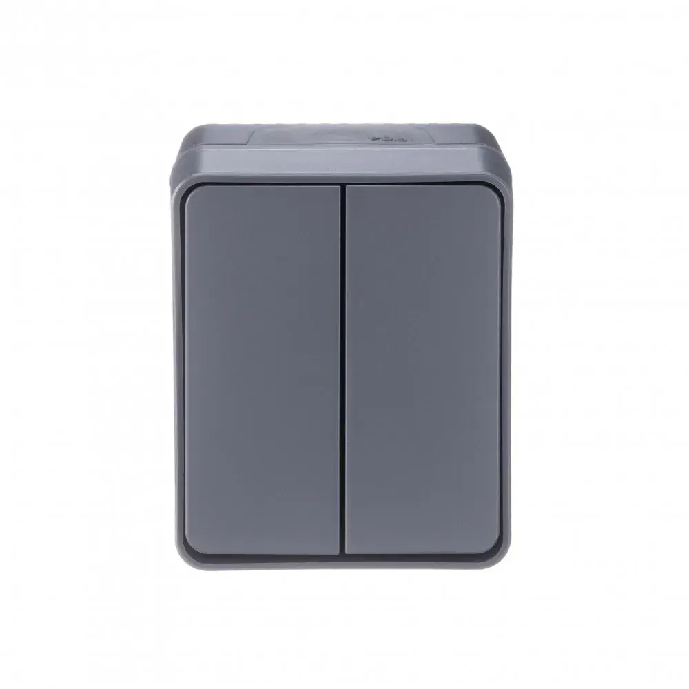 ATLASDESIGN PROFI IP54 О/У 2-клавишный ВЫКЛЮЧАТЕЛЬ, сх.5, 10АХ, АНТРАЦИТ