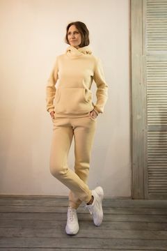 Костюм с капюшоном из футера с начесом   - сливочный