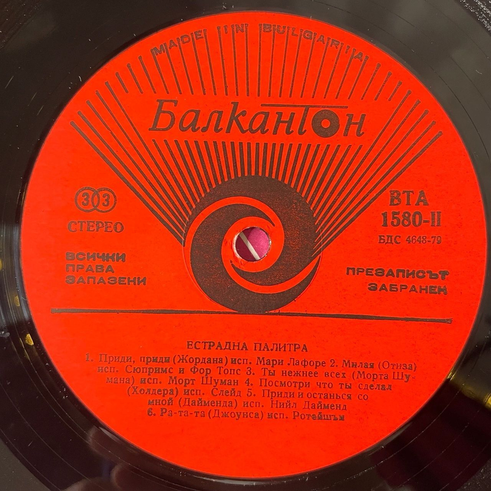 Винтажная виниловая пластинка LP Сборник Естрадная Палитра Variety Palette (Болагрия 1973) (Slade, Demis Roussos, Marie Laforet и др)
