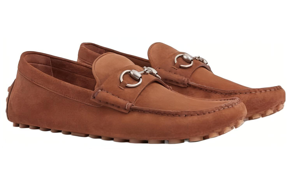 GUCCI BRAUN Suede Gommino Loafers Men"s Brown