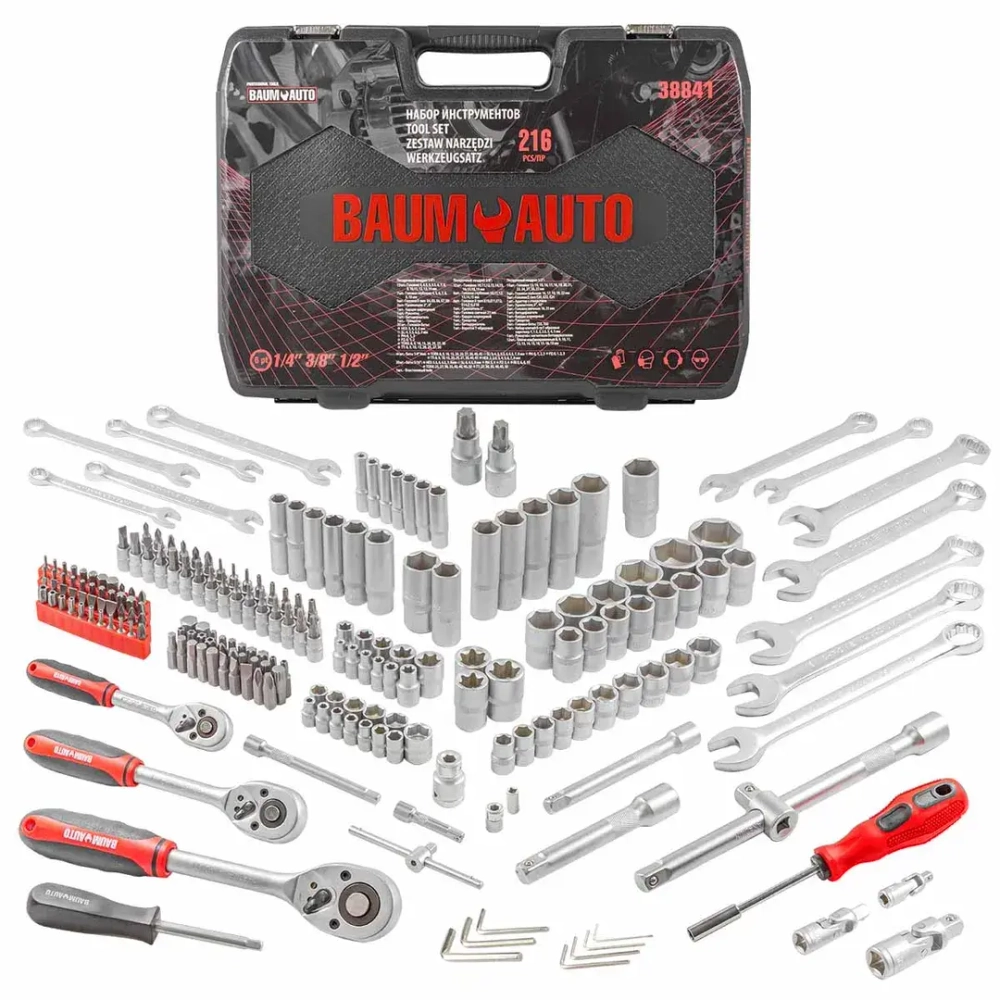 Набор инструментов 216пр. 1/4'', 3/8'', 1/2''(6гр.)(4-32мм) Baum Auto##BaumAuto BM-38841