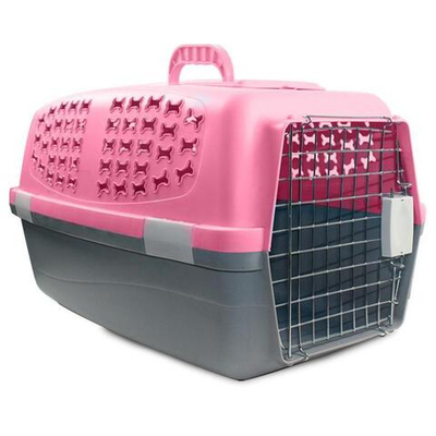 Переноска для животных c металлической дверцей "Косточки" М, розовая, 550*350*320мм, серия TRAVEL, Triol