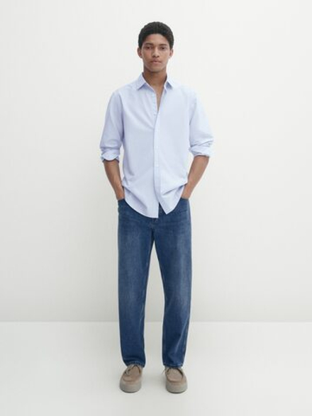 Massimo Dutti Рубашка оксфорд облегающего кроя в мелкую полоску, голубой