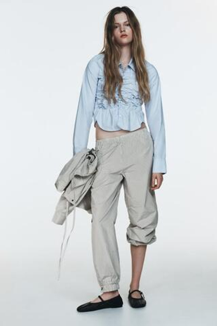 ZARA НЕЙЛОНОВЫЕ БРЮКИ-БОМБАШКИ В КЛЕТКУ, БЕЛЫЙ/ЧЕРНЫЙ