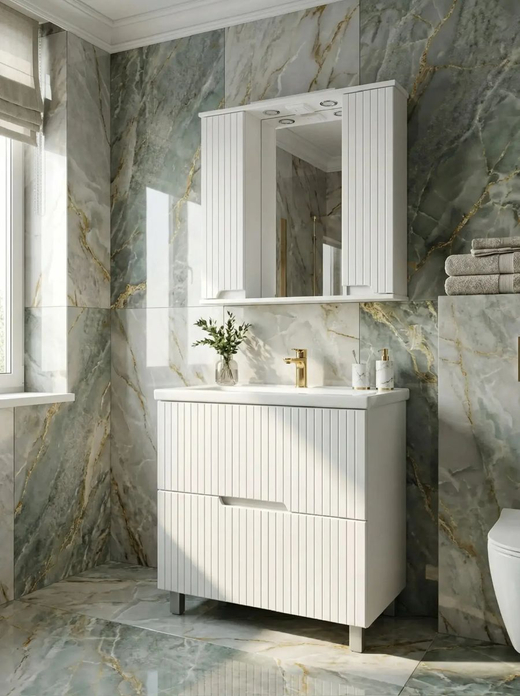 Комплект мебели для ванной комнаты Асти 80, зеркало шкаф с тумбой и раковиной Como