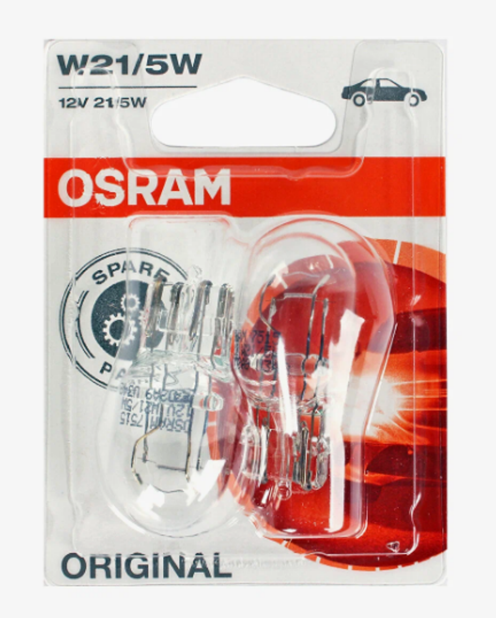 Автолампа  W 12-W21/5W (без цок) 2конт (W3x16d) БЕЛАЯ Osram #7515-2BL (бл2шт) ORIGINAL
