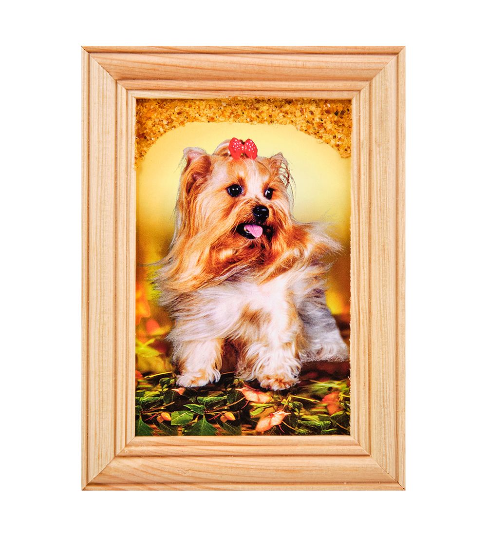 AMB-56/23 Картина «Йоркширский терьер» (с янтарной крошкой) дер.рамка 8х12
