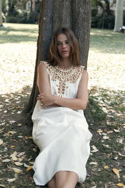 ZARA ХЛОПКОВОЕ ПЛАТЬЕ С ОТДЕЛКОЙ — LIMITED EDITION, БЕЛЫЙ