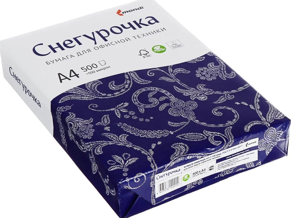 Бумага д/оф. техники Снегурочка А4 80 г/м белизна 96% 500л (5шт/уп) (60уп/пал)