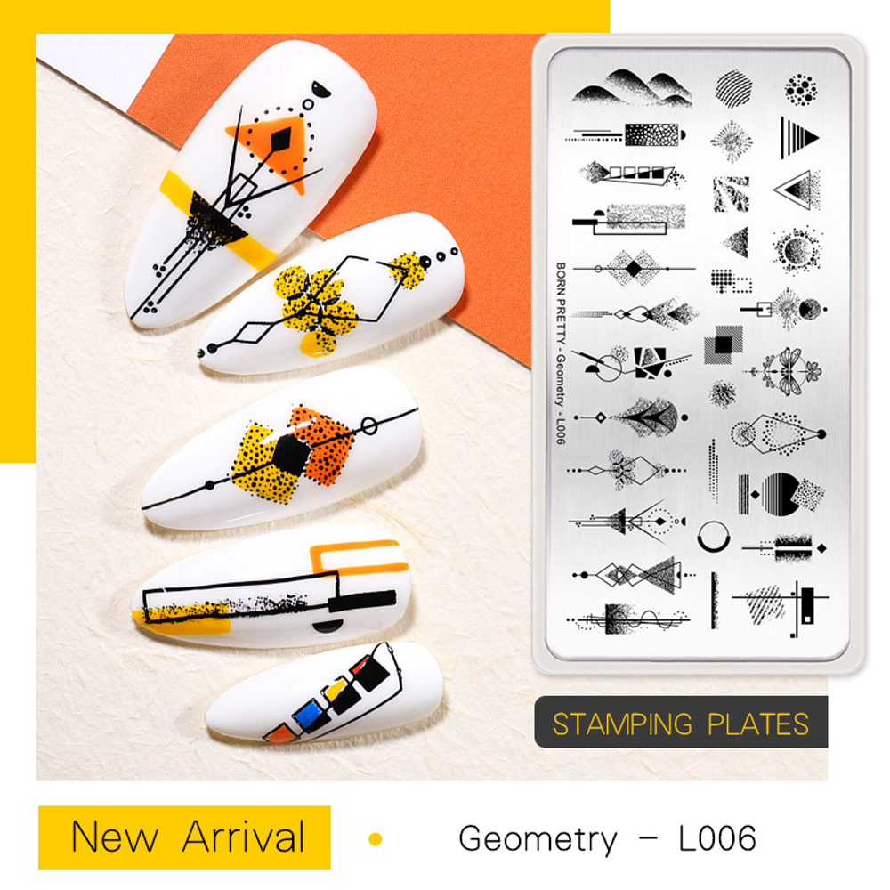 Born Pretty, Пластина для стемпинга 12*6 см 52345 BP-L006 Geometry, 1 шт