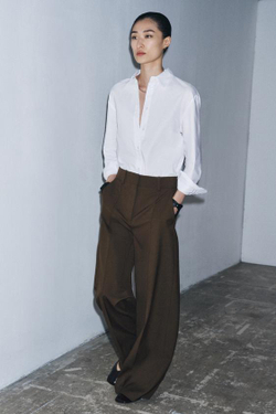 ZARA БРЮКИ С ВЫСОКОЙ ПОСАДКОЙ — ZW COLLECTION, ТЕМНЫЙ ХАКИ