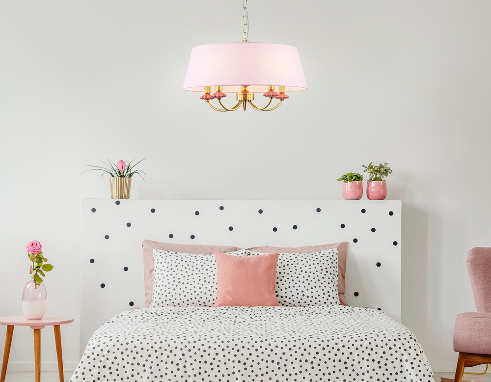 Светильник подвесной LH75021/5 GD/PI золото/розовый E14/5 max 40W D550*730