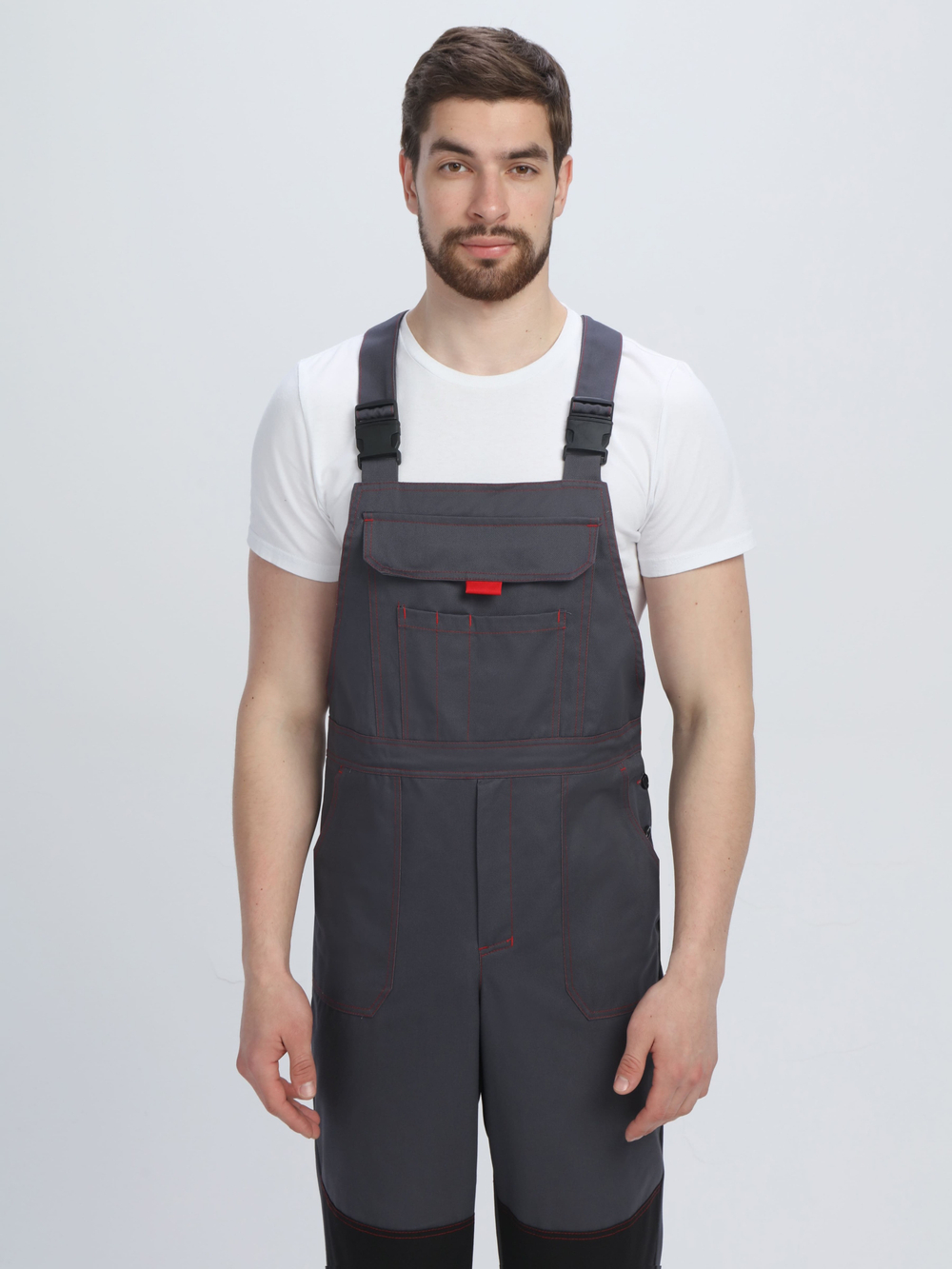 Костюм Строй-2 CH МВО (тк.Смесовая,280) п/к, т.серый/красный/черный