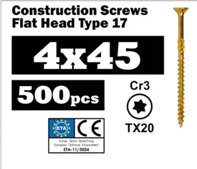 Конструкционный саморез по дереву 4х45 потай, TX20, (500 шт)
