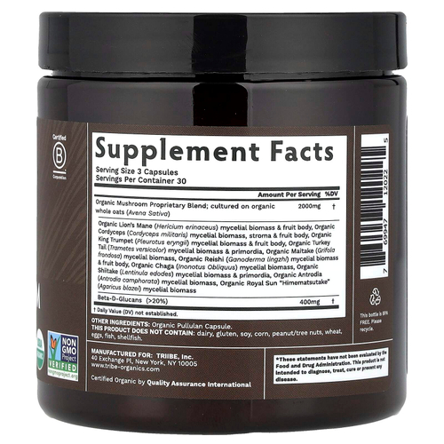 Tribe Organics, Золотая смесь грибов, 90 капсул