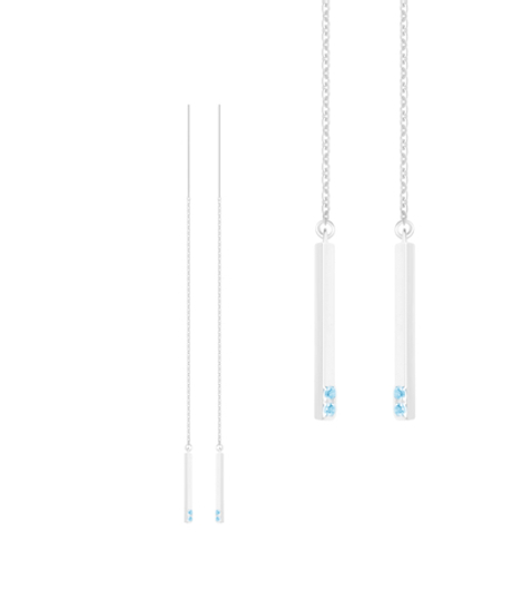 Серьги-продёвки из серебра со вставками из выращенной голубой шпинели