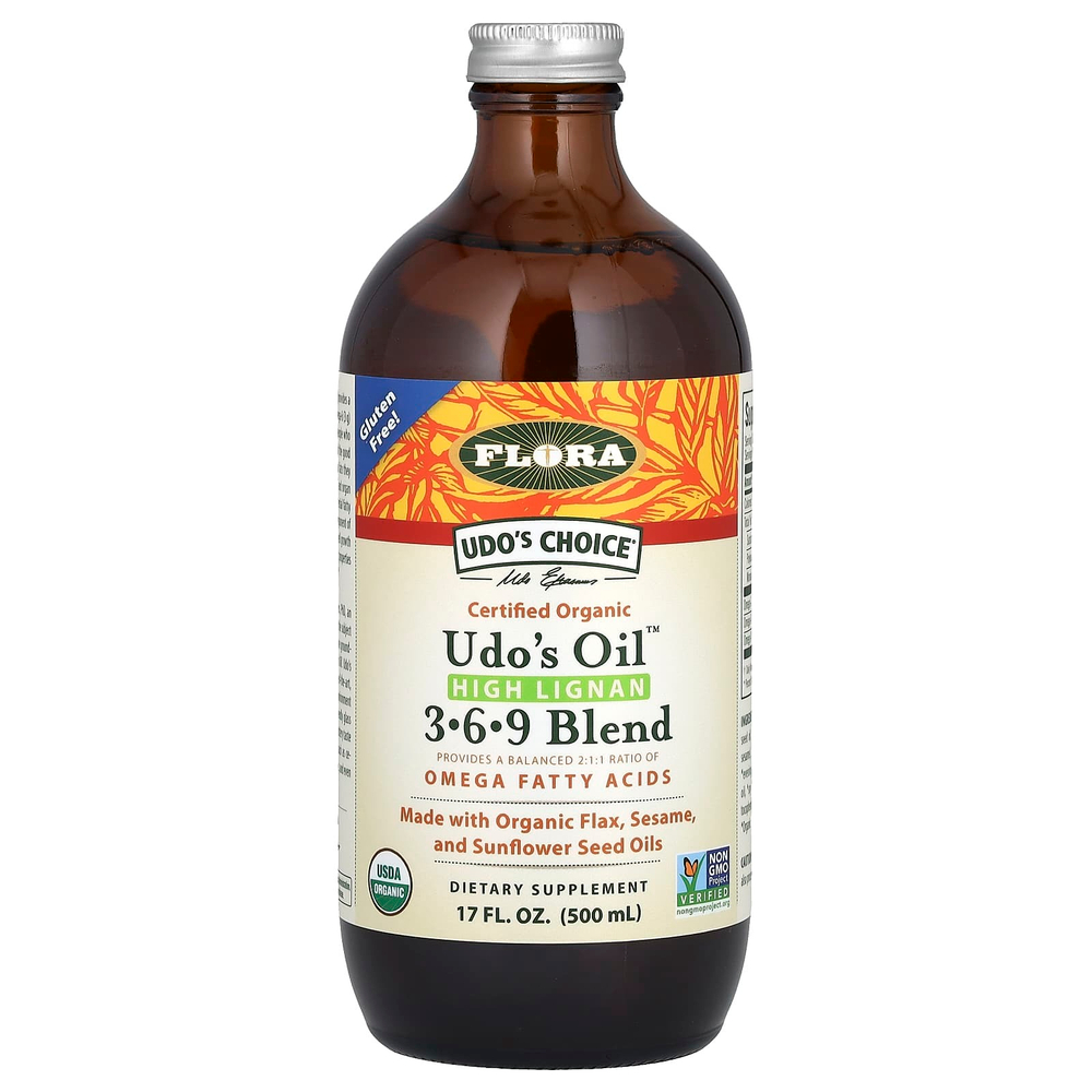 Flora, Udo's Choice, сертифицированная органическая смесь Udo's Oil с высоким содержанием лигнана 3, 6, 9, 500 мл (17 жидк. унций)