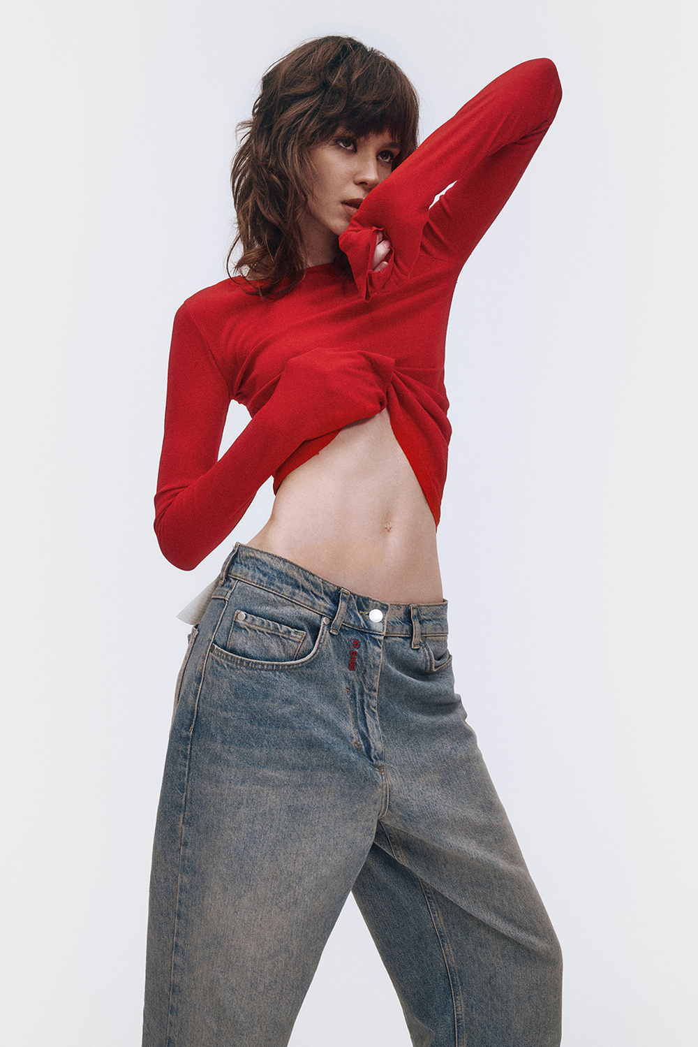 Джинсы женские широкие синего цвета Woman Jeans Wide Dirty Blue