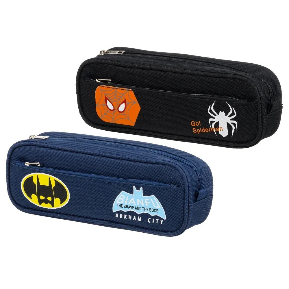 Пенал-косметичка Hong без наполнения, 22,5*8*5 см, серия "Супергерои", с внешним карманом, ассорти