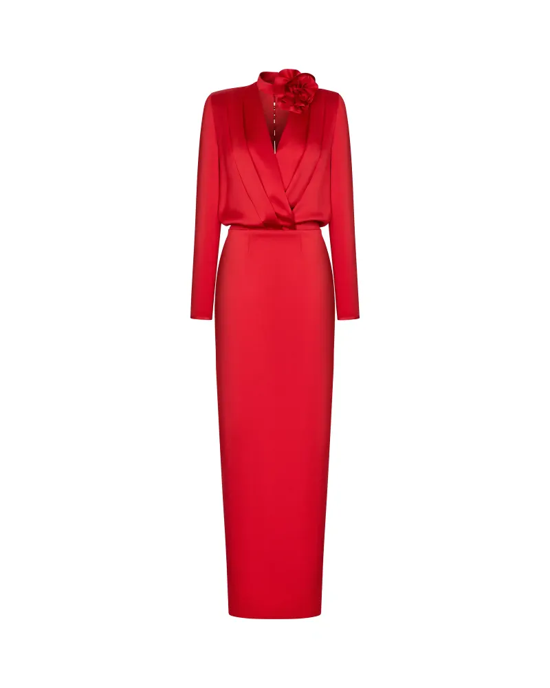 Jasmine maxi, платье макси из красного атласа с розой