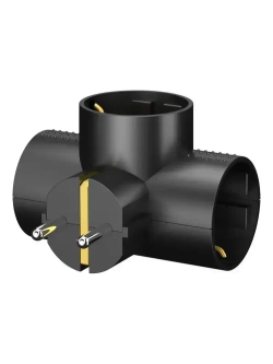 Разветвитель тройник для розетки ФОТОН, Т-образный 16А с заземлением, черный