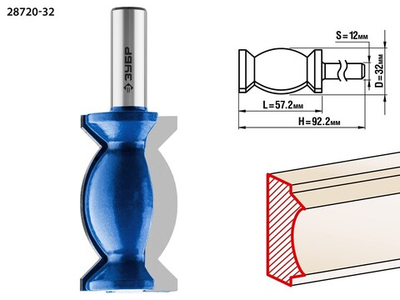 ЗУБР 32 x 57 мм, хвостовик 12 мм, фреза кромочная фигурная №9, Профессионал (28720-32)