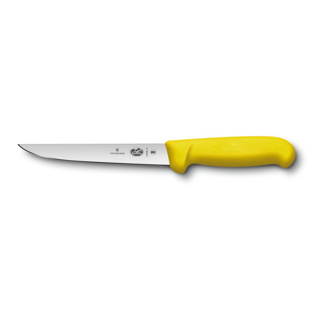 Фото нож обвалочный VICTORINOX Fibrox с прямым лезвием из нержавеющей стали 15 см и рукоятью из пластика жёлтого цвета с гарантией