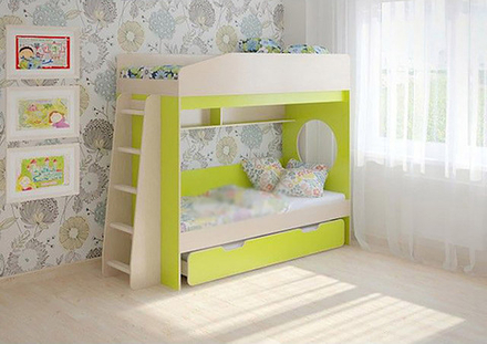 Трехъярусная кровать КарИВи Легенда 10.4  Дуб Молочный Лайм