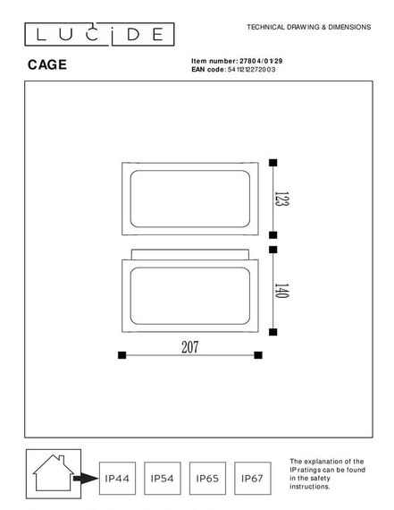 Уличный настенный светильник Lucide Cage 27804/01/29
