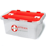 Контейнер "Аптечка" 10л VERDE прозрачный с красными распашными крышками