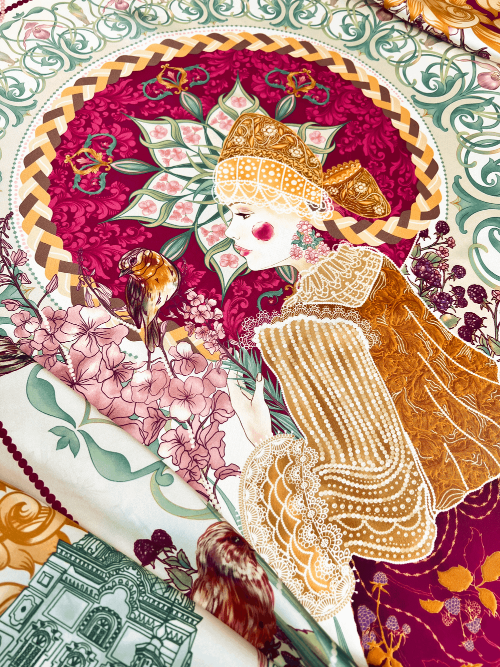 Платок «Красна девица. Красноярский край» 100% шелк