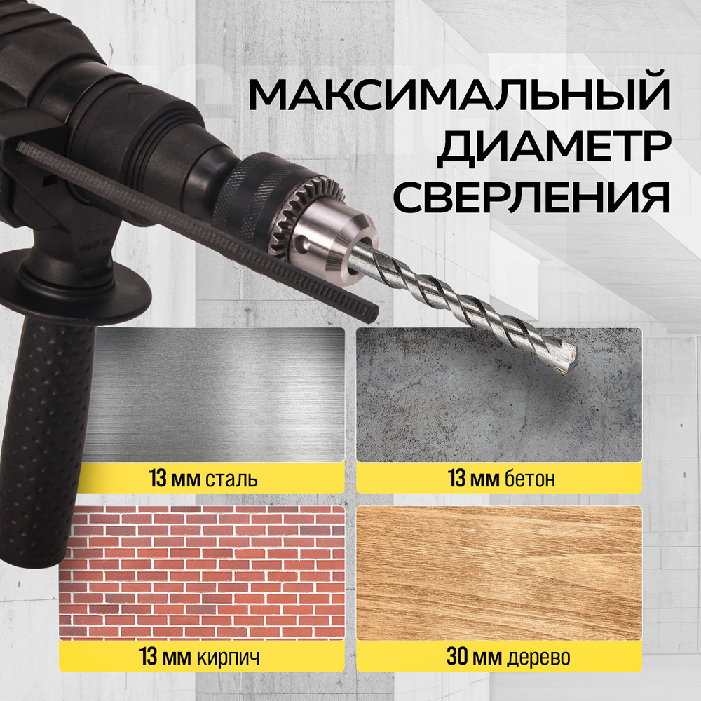 Перфоратор электрический TECHNICOM TC-ERH26, 800Вт, 220В, 900 об/мин, 4000 уд/мин