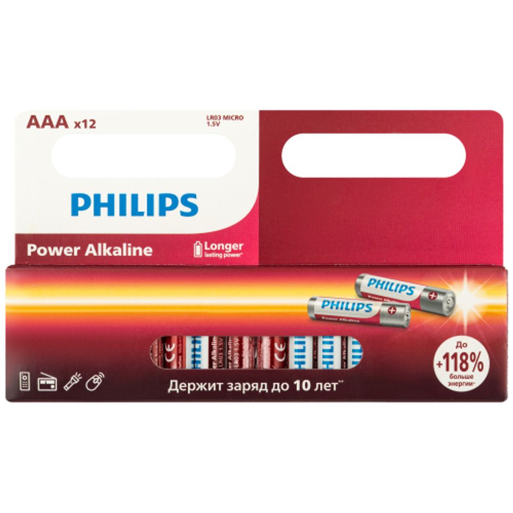Батарейки Philips LR03P12W/51 ААА алкалиновые 1,5v 12 шт. LR03-12BL Power