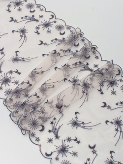 Вышивка на сетке пион с индиго неэластичная ширина 23 см NEW