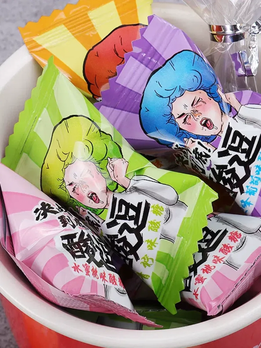 Кислые конфеты Виноград, Персик, Лайм, Грейпфрут 65 г * 4 шт