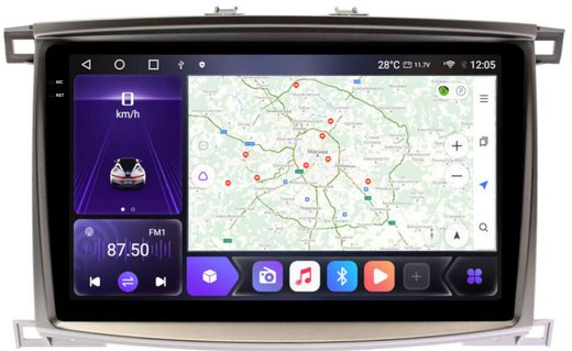 Магнитола для Toyota Land Cruiser 100, Lexus LX470 2002-2007 (климат на цветном экране) - Carmedia SF-1698-2 QLed+2K, Android 12, TS10,  CarPlay, 4G SIM-слот