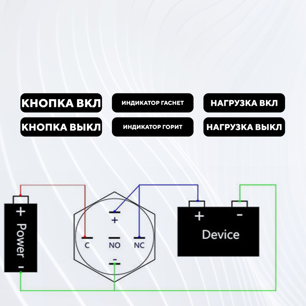 Кнопка металлическая, с индикатором, для монтажа на корпус (12-24 В, 22 мм)