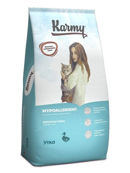 Karmy Гипоаллергенный корм для взрослых кошек, Утка, 10кг. Карми