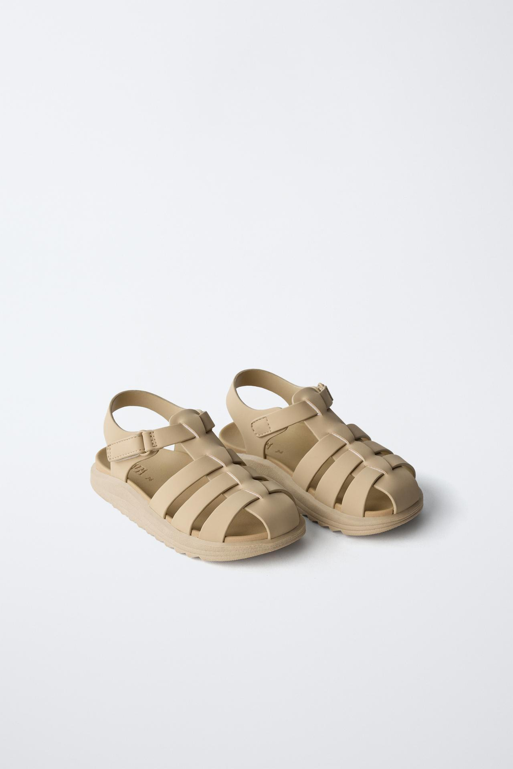 ZARA ПРОРЕЗИНЕННЫЕ САНДАЛИИ С РЕМЕШКАМИ, ПЕСОЧНО-КОРИЧНЕВЫЙ