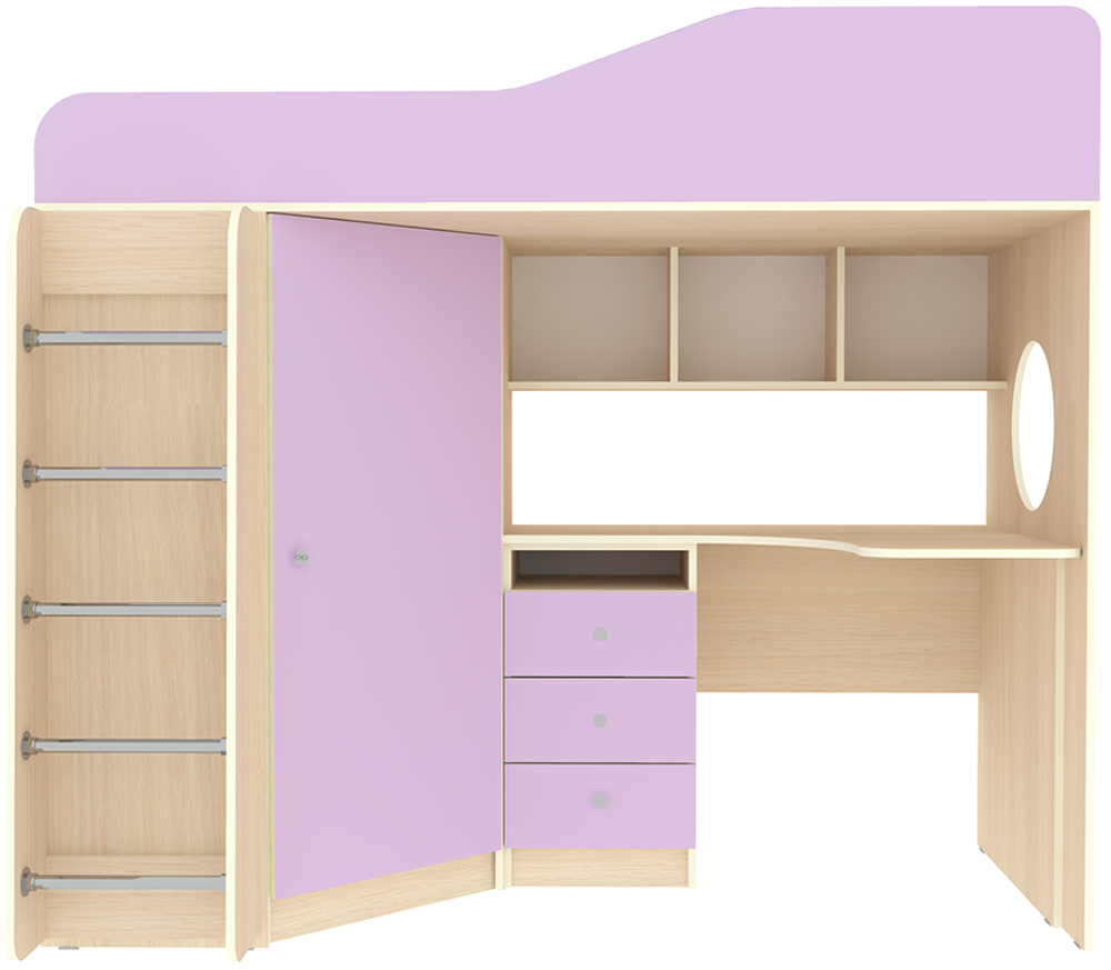 Кровать-чердак КарИВи Кадет 1 с металлической лестницей  Дуб Молочный Ирис