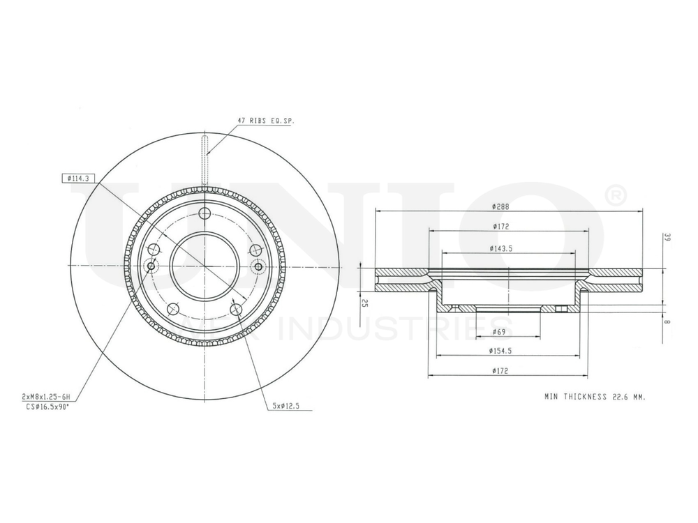 Диск тормозной передний UNIO BRD-20489