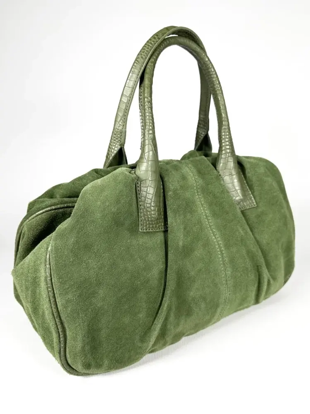 Женская зеленая сумка из натуральной замши