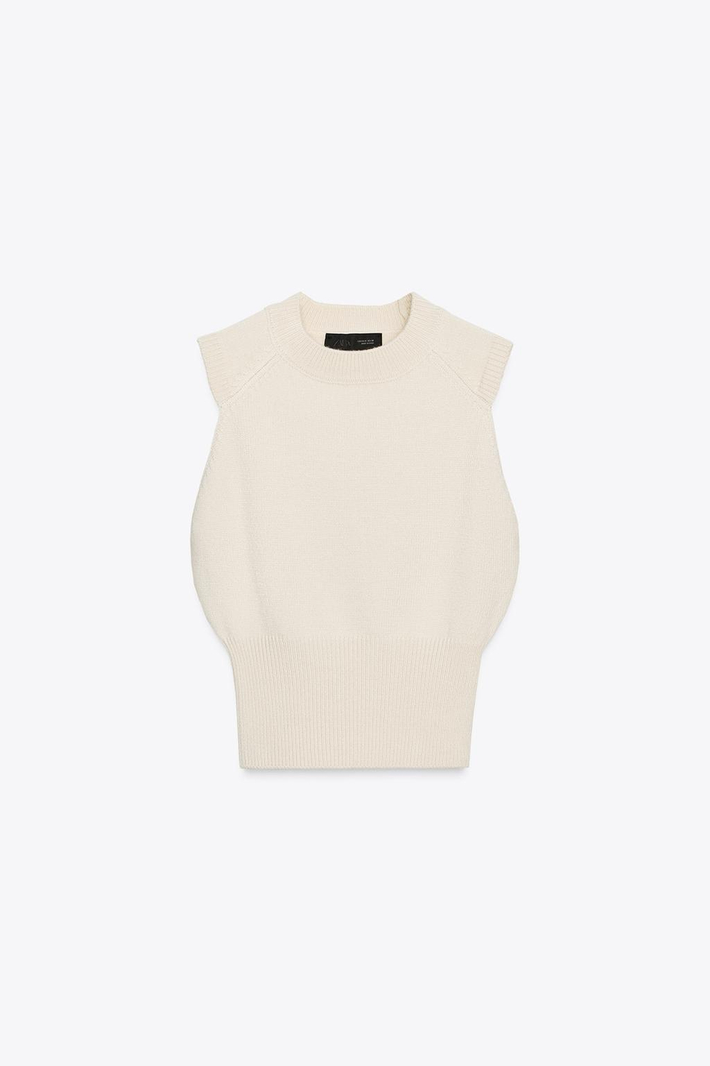 ZARA ТОП ИЗ ТРИКОТАЖА БЕЗ РУКАВОВ, ЭКРЮ