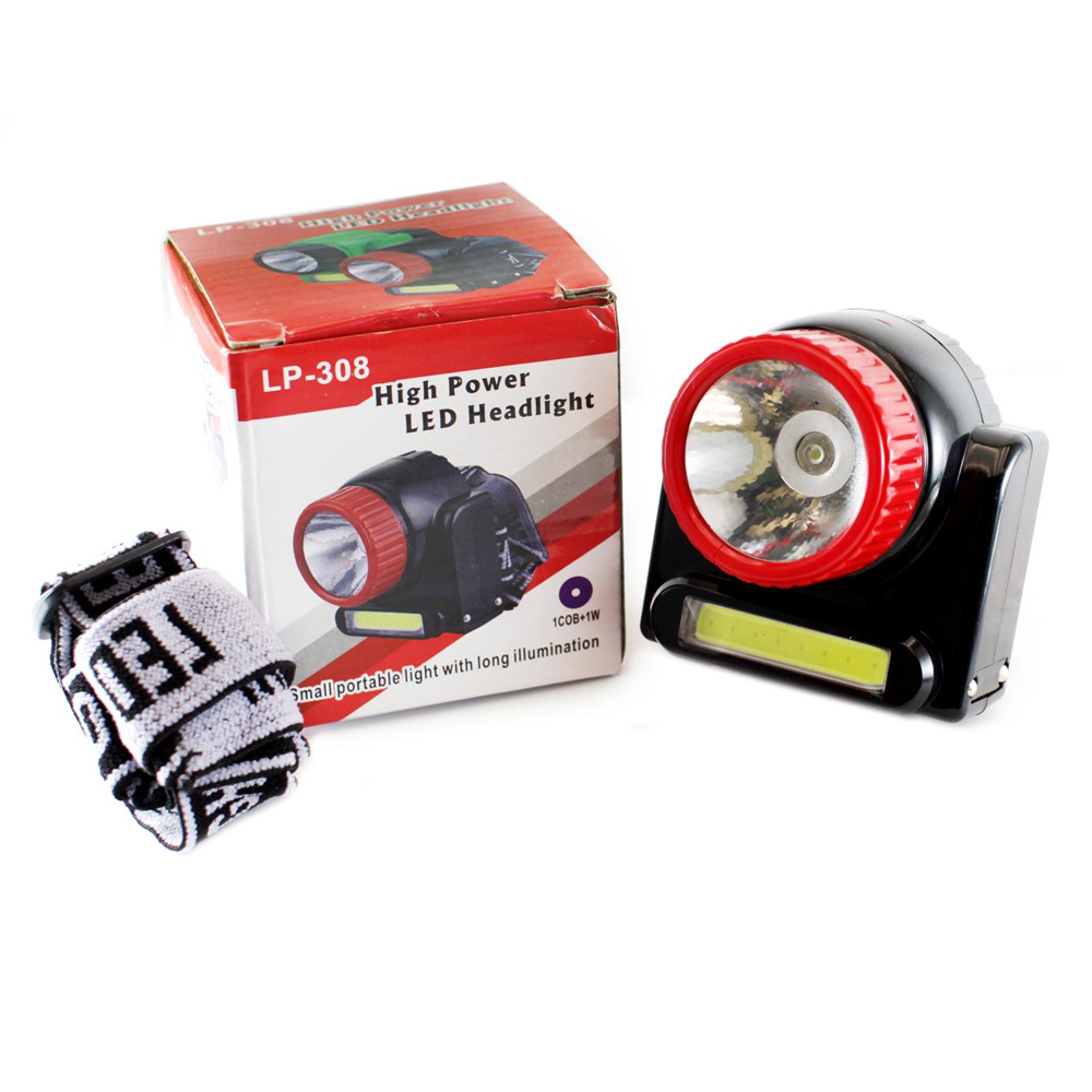 Фонарь налобный аккумуляторный LP-308 комб. 1COB+1W LED, зарядка от сети 220W (303-081)