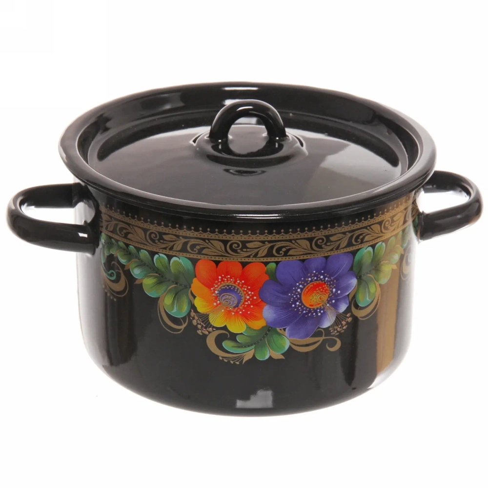 Набор посуды эмалированной 4 предмета «Вологда» (1,5л, 3л, 4,5л, чайник3,5л) чёрный №142