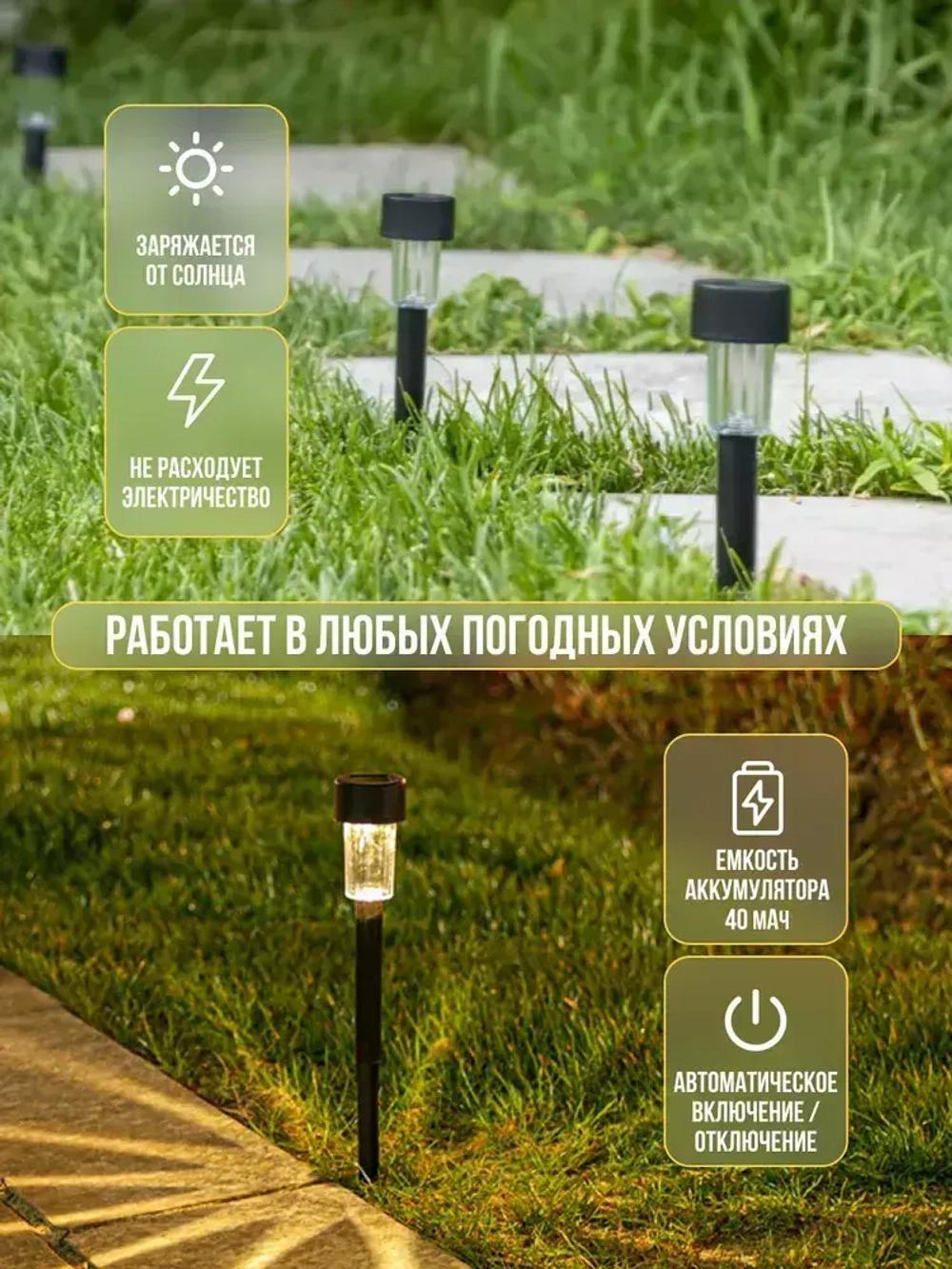 Светильник уличный садовый на солнечной батарее, фонарики садовые на солнечной батарее