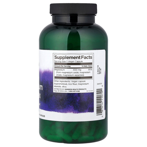 Swanson, тройной комплекс магния, 400 мг, 300 веганских капсул
