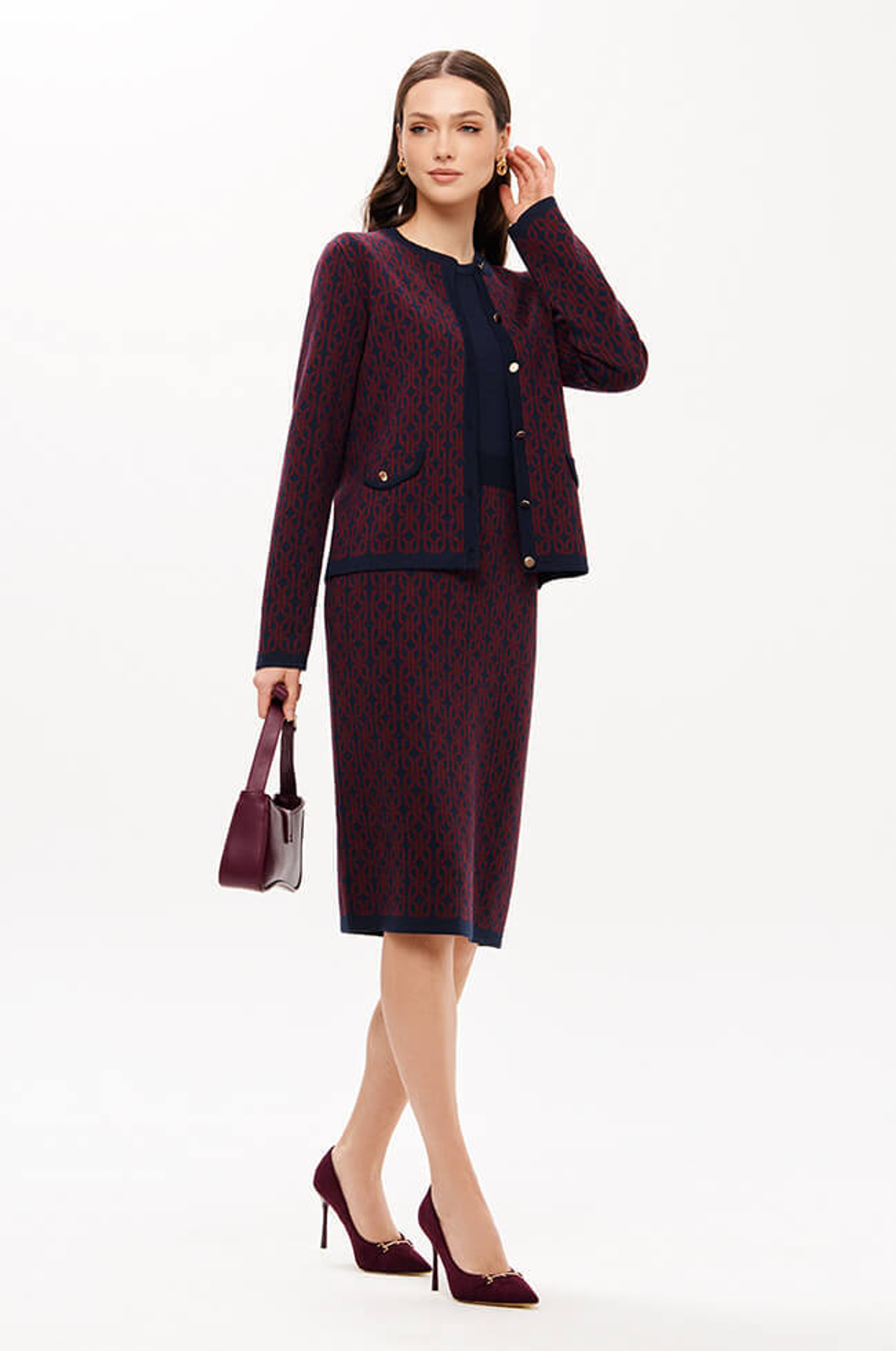 1952 Кардиган женский (темно-синий / бордовый)