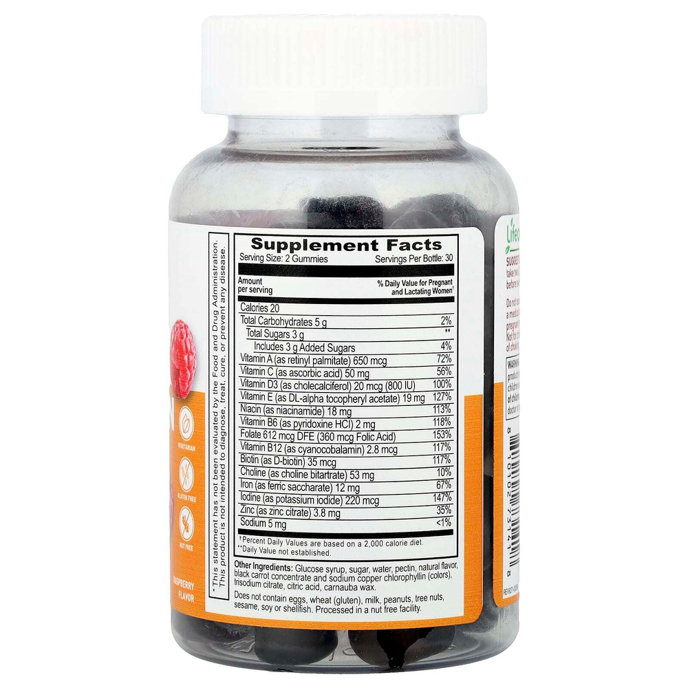 Lifeable, Мультивитамины с железными жевательными мармеладками, малина, 60 жевательных таблеток