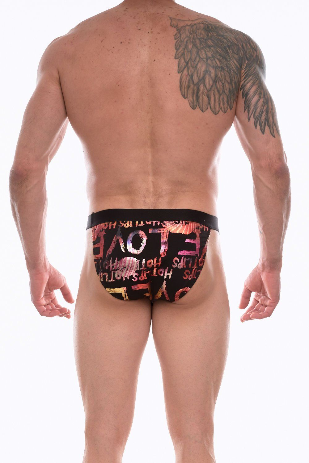 Черные мужские трусы-танга с блестящим принтом (Размер: XL) (Цвет: черный)